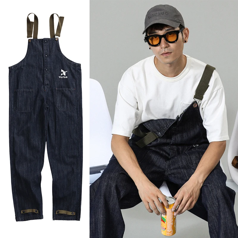 

Мужские джинсовые комбинезоны свободного кроя с прямыми штанинами, модные брюки-карго на резинке, осенне-зимние рабочие комбинезоны на молнии, молодежный стиль