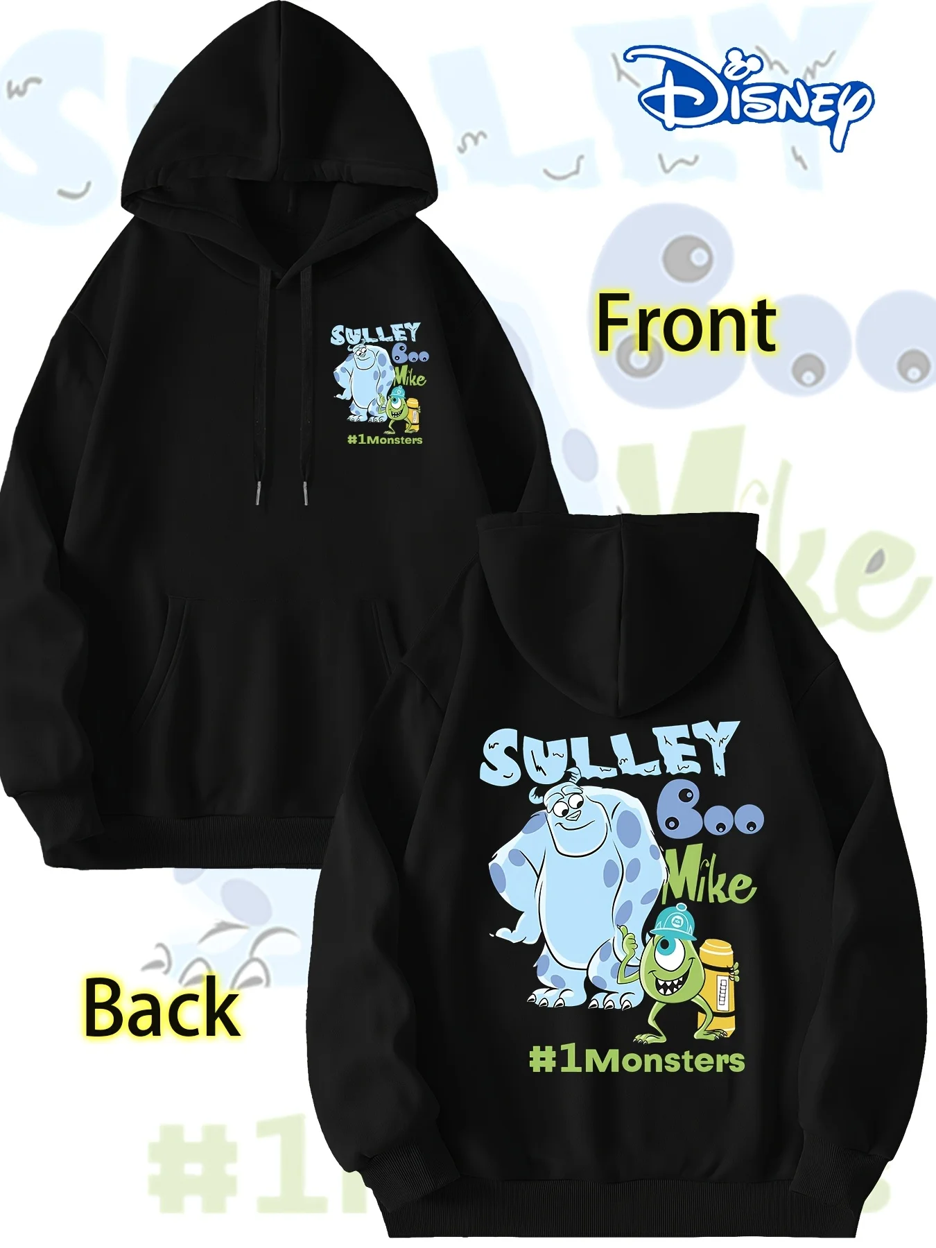 디즈니 몬스터즈 유한회사 후드티 양면 프린트 편안한 사계절 캐주얼 라운드넥 스웨트셔츠 커플웨어