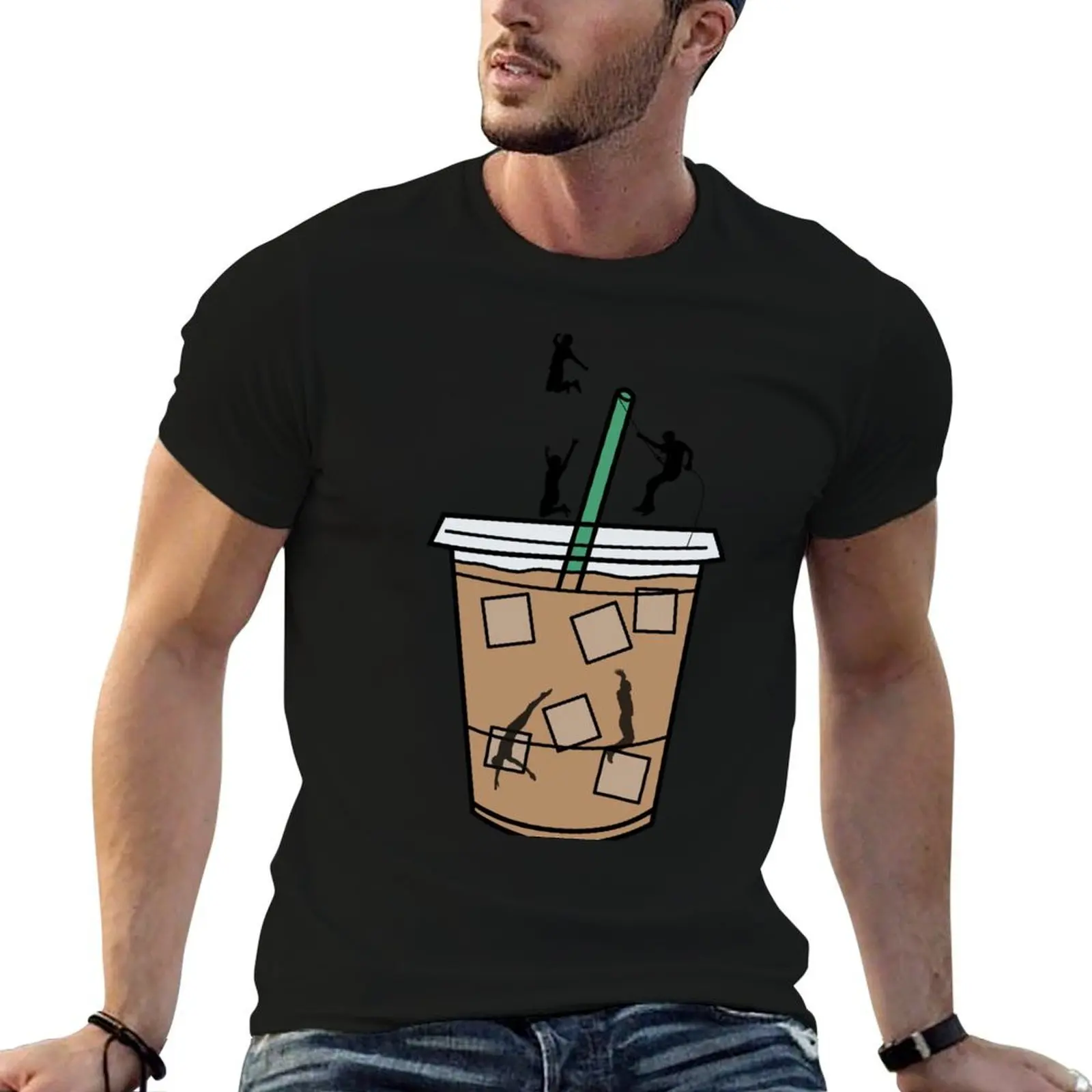 People Jumping and Adventuring on an Iced Coffee Cup T-Shirt man tshirt anime t shirts for man anime tshirt T-shirt