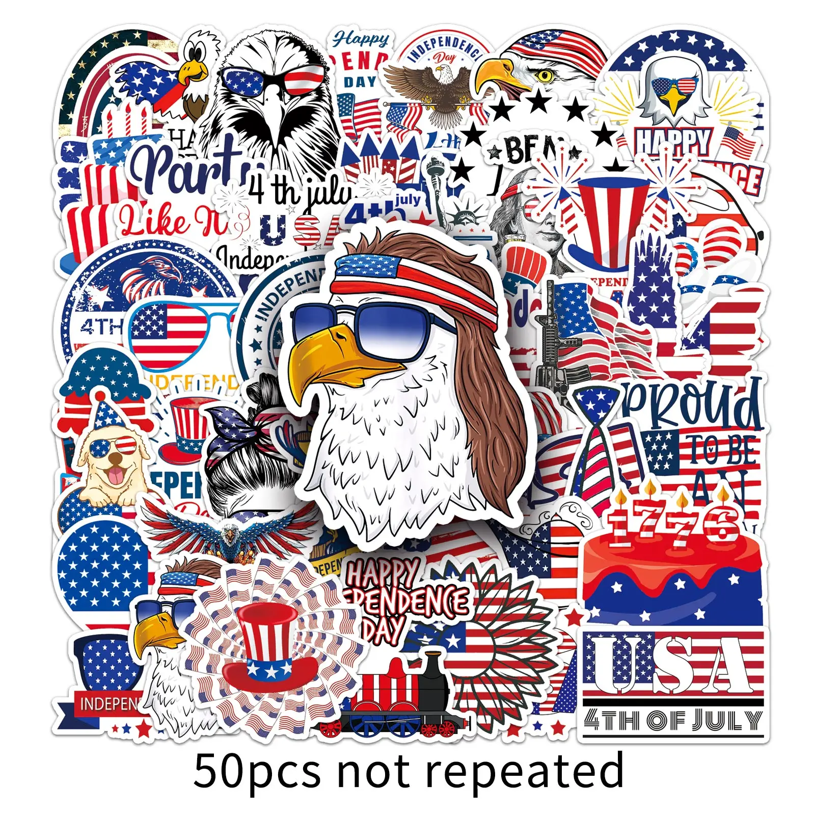 

50 Cartoon Independence Day in the United States Graffiti Stickers Suitcase Laptop Guitar Skateboard Personalized Decoration Sti