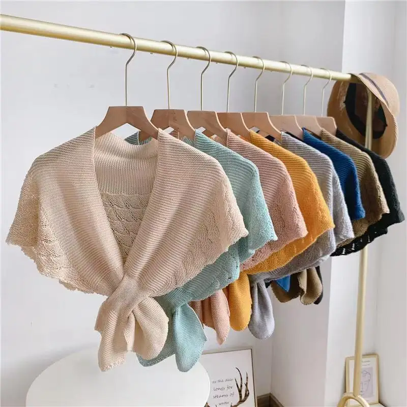 Women Korean Knit Hollow Scale Fishtail Warm Shawl Vest Outdoor Summer Air Conditioned Room Warm Spine Cloak Scarf P89