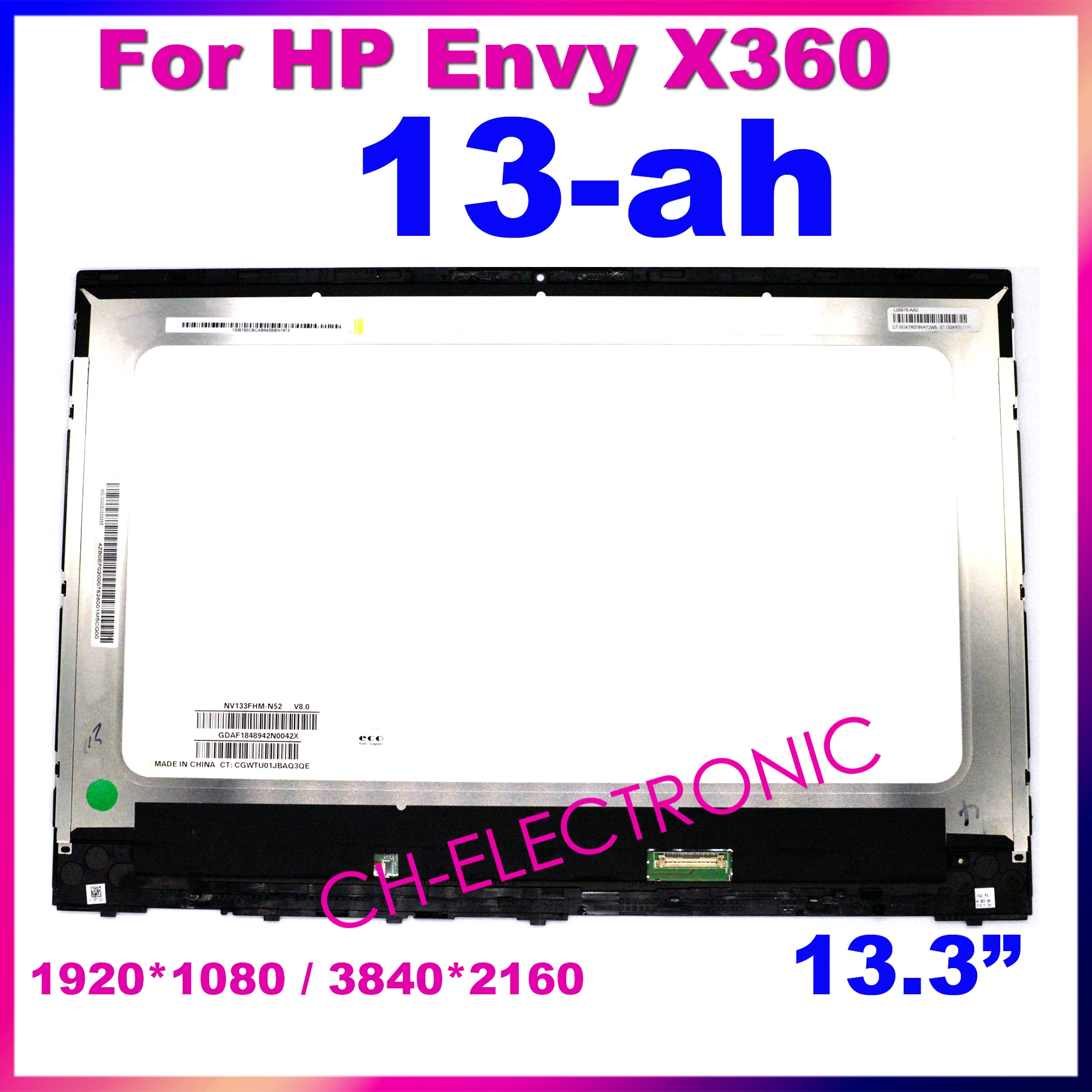 

13.3“ For Hp x360 Envy 13-ah0029tu 13-ah FHD 1920X1080 Lcd Screen Touch Digitizer Assembly With Frame NV133FHM-N52