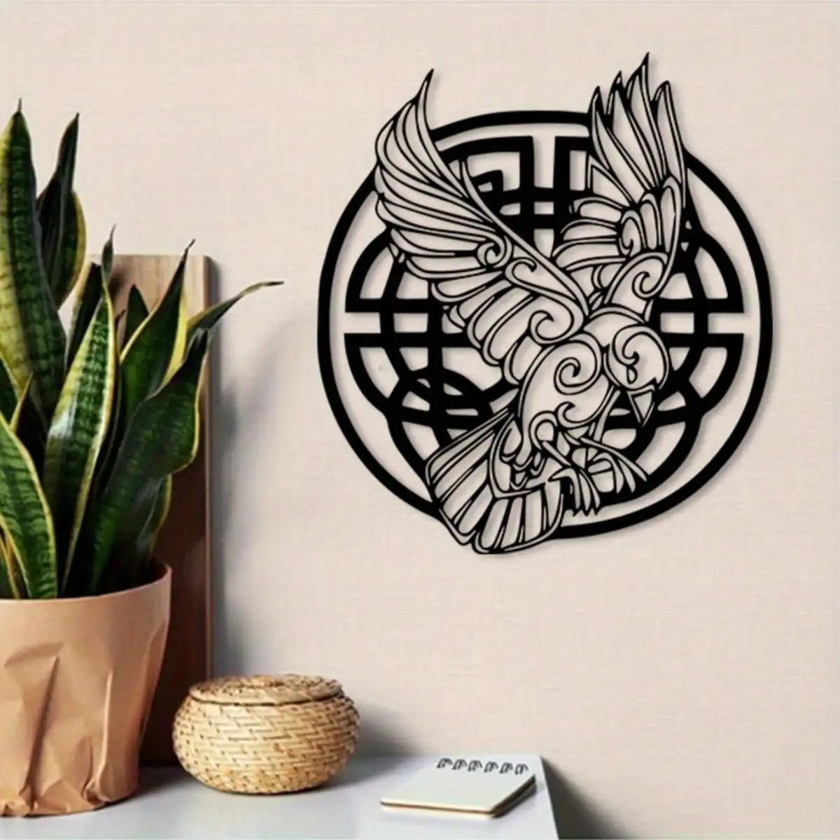 Celtic Eagle Metal Wall Art,2D Flat Laser‑Cut Silhouette,Vintage Rust‑Resistant Iron With Intricate Knot‑Work Wall Muralvvvv