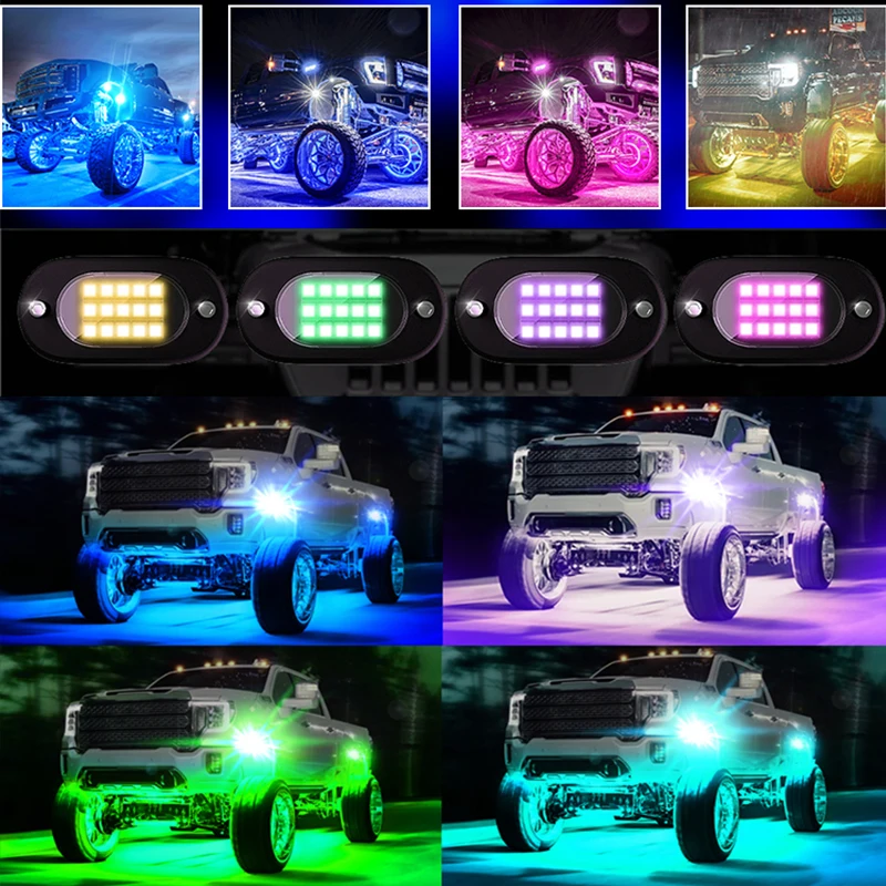 Rock Lights with APP/Remote Control RGB LED for Off road RZR SUV ATV UTV Jeep Neon Underbody YiLaie Undergolw Car Chassis Light