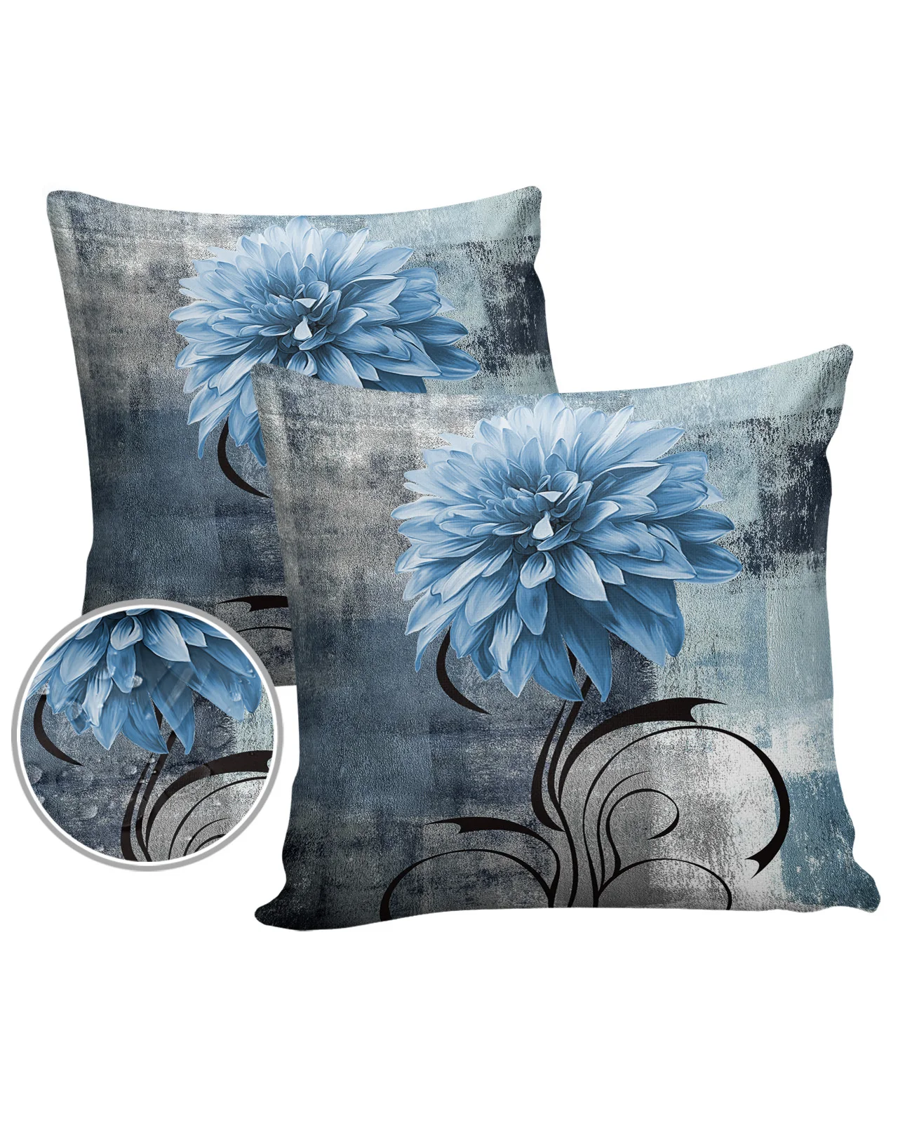 2/4PCS Waterproof Pillowcase Dahlia Oil Painting Abstract Texture Plant Flower Blue Cushions Case Decorative Pillows Cover