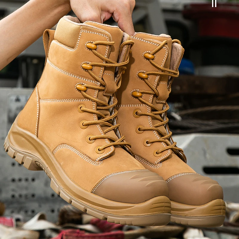 جلد أصلي للرجال أحذية جلد البقر أحذية أمان رجالية مقاومة للثقب أحذية أمان للمهندسين أحذية حماية أحذية عمل جديد