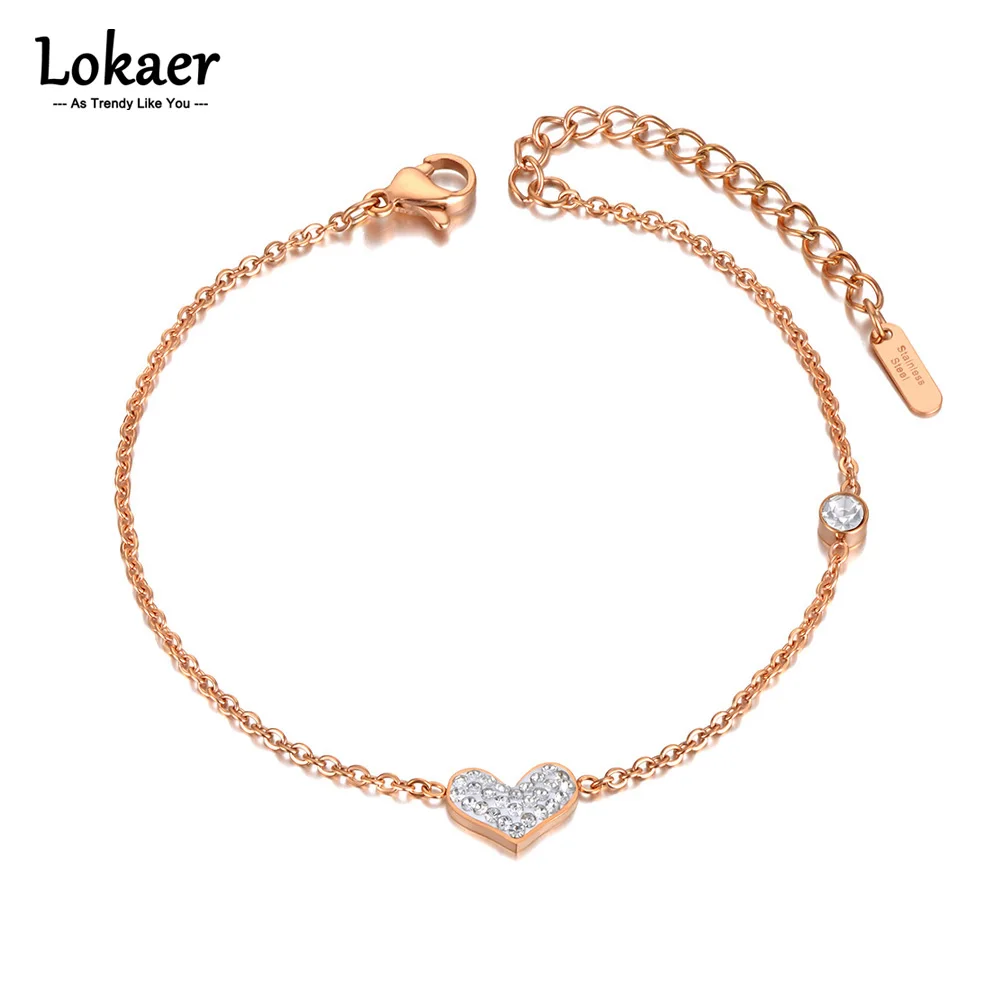 Lokaer Trendy CZ Kristall Herzförmige Charm-Armbänder für Frauen Titan Edelstahl Gliederkette Bohemian Schmuck Armband B21123