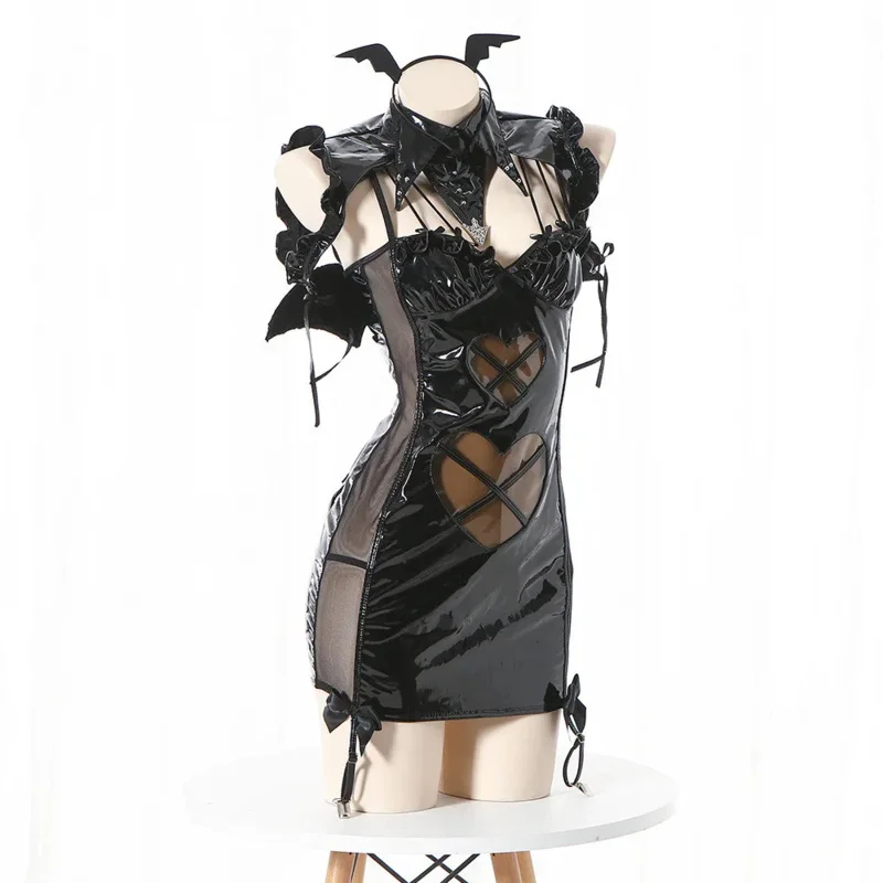 Новинка 2024 года, униформа демона на Хэллоуин, темпераментное нижнее белье, женское сетчатое платье с полыми кожаными крыльями дьявола, пижамные костюмы