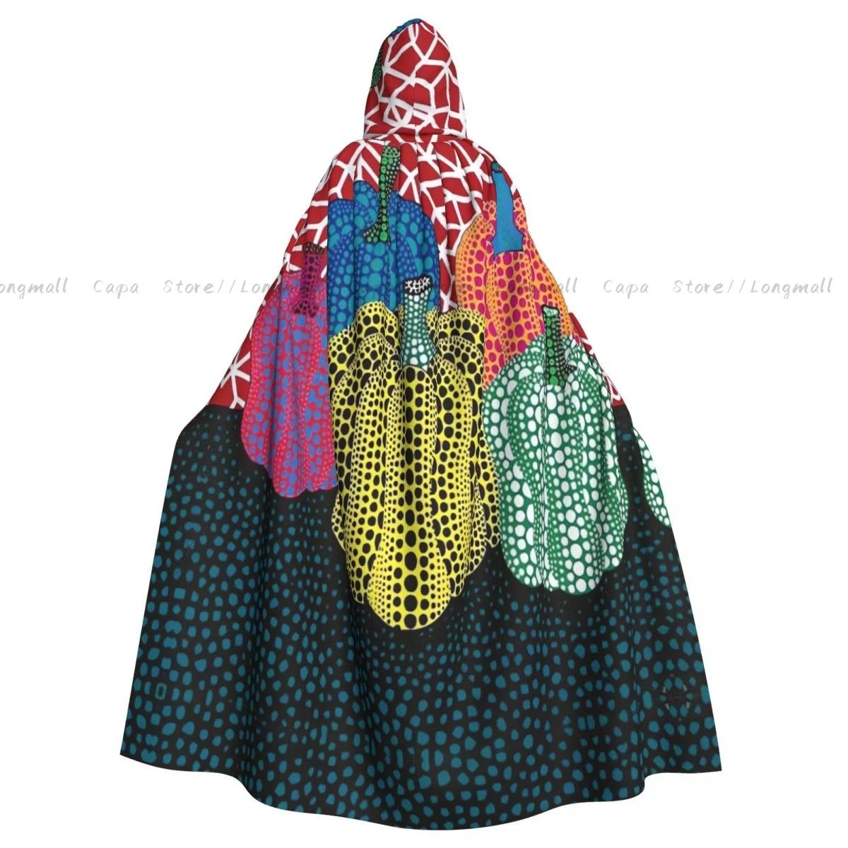 Yayoi Kusama Abstract Painting Cloak Hooded Cosplay Costume Halloween Adult Long Party Cape