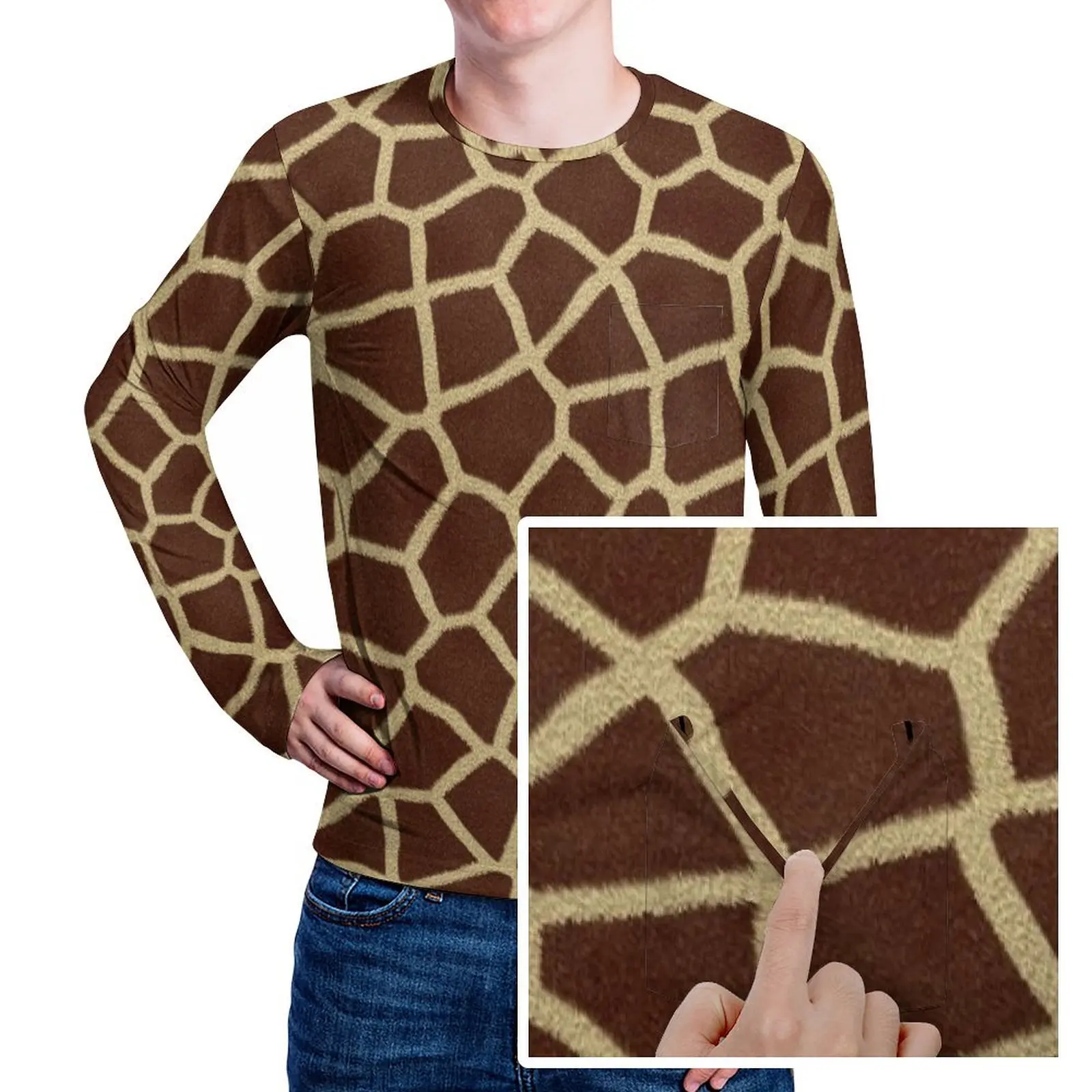 Brown Giraffe T-Shirt Animal Print Male Harajuku T Shirts Daily Printed Tee Shirt Long Sleeve Y2K Plus Size Gift