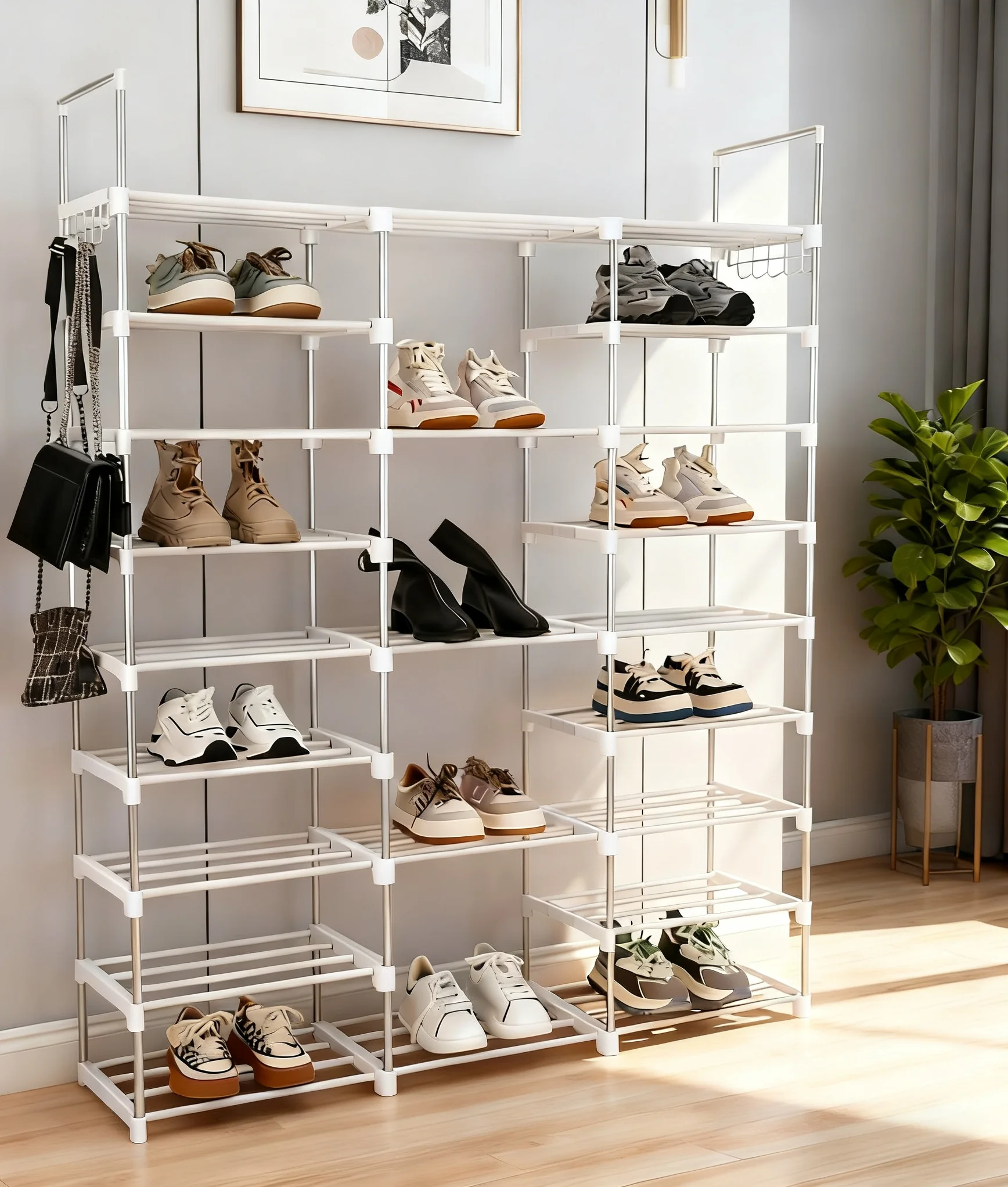 

9-Tier Metal Shoe Rack Organizer 50-55 Pairs Space Saving Shoe Storage Shelf Entryway Closet Bedroom Hallway Living Room Home