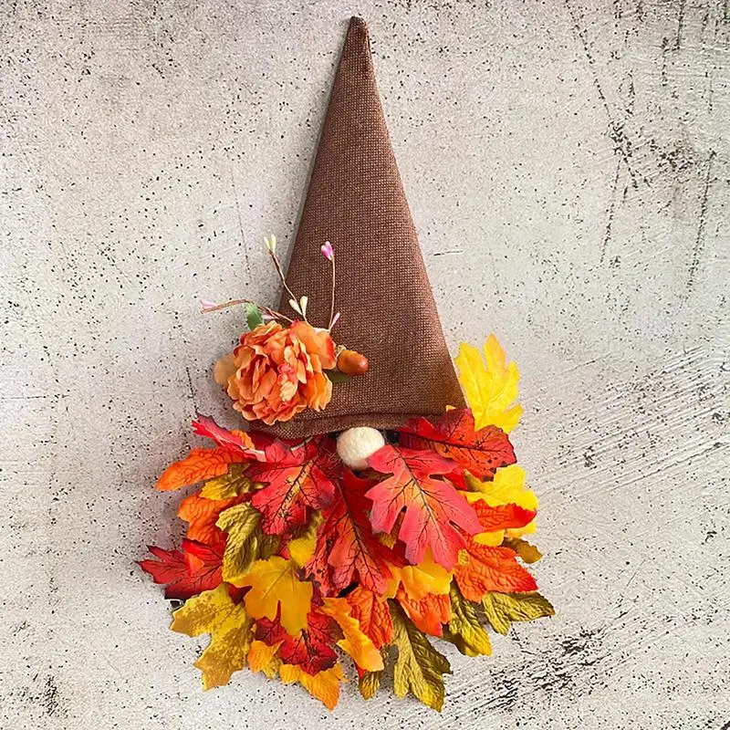 Autumn Wreath Gnome Hat Maple Leaf Wreath Christmas Decoration Front Door Hanging Ornament Window Restaurant Home Decorations