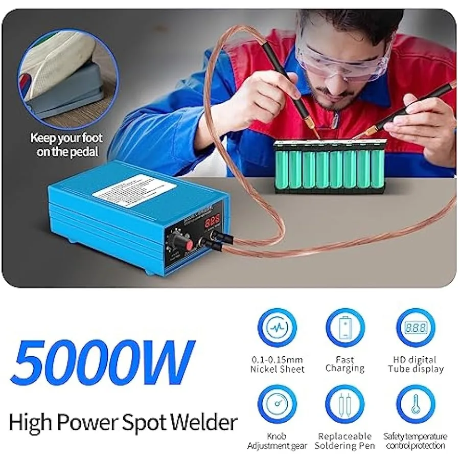 5000W Mini Battery Spot Welder Portable Spot Welder Machine DIY Kit for 18650 Battery Pack Welding Tools Adjustable Battery Wel