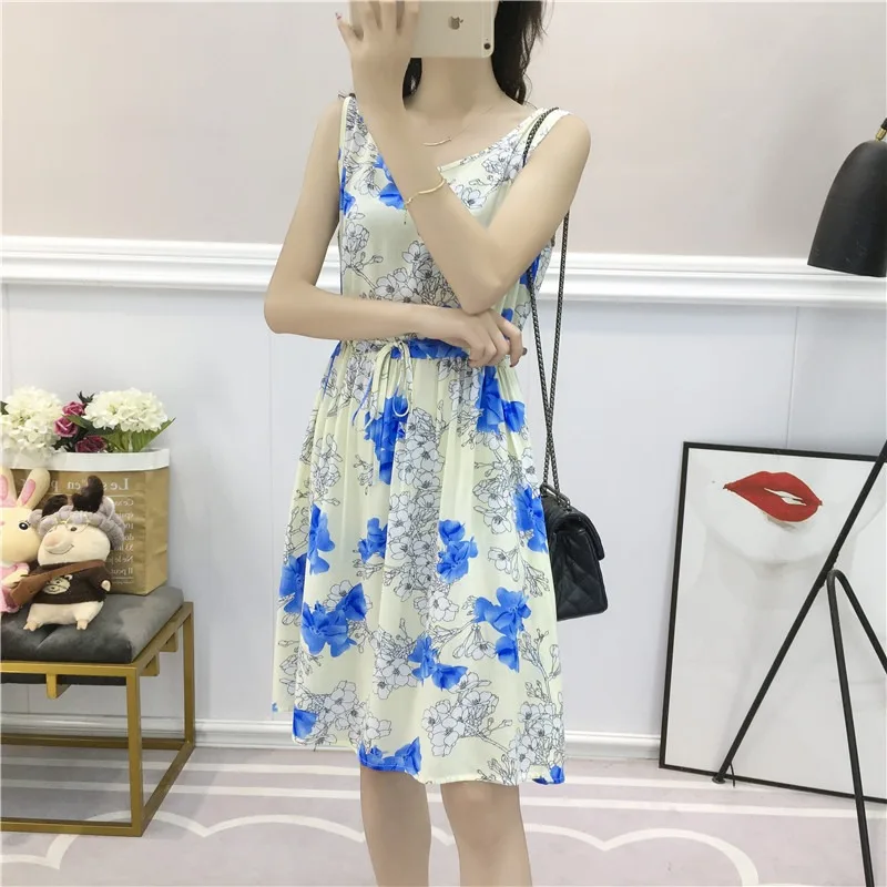 고급 유럽 스타일 플로럴 프린트 실크 코튼 여름 드레스 얇은 인조 코튼 캐주얼 루즈 웨이스트 디자인