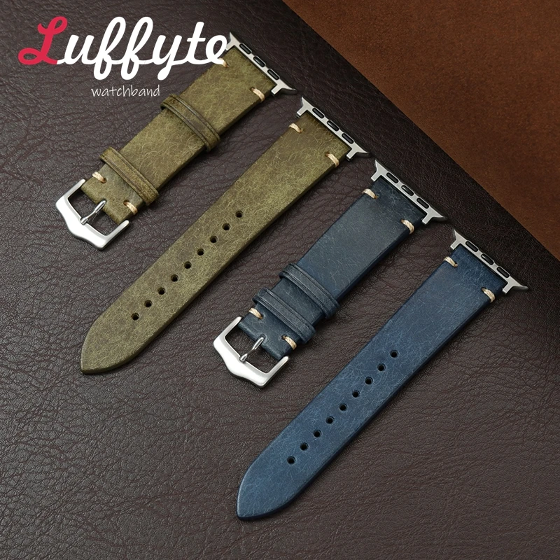 

Special Effect Crack Cowhide Leather Watch Strap for Apple Watch 38/40/41/42/44/45/46/49mm for Iwatch 1-10 SE Ultra 2 Watchbands