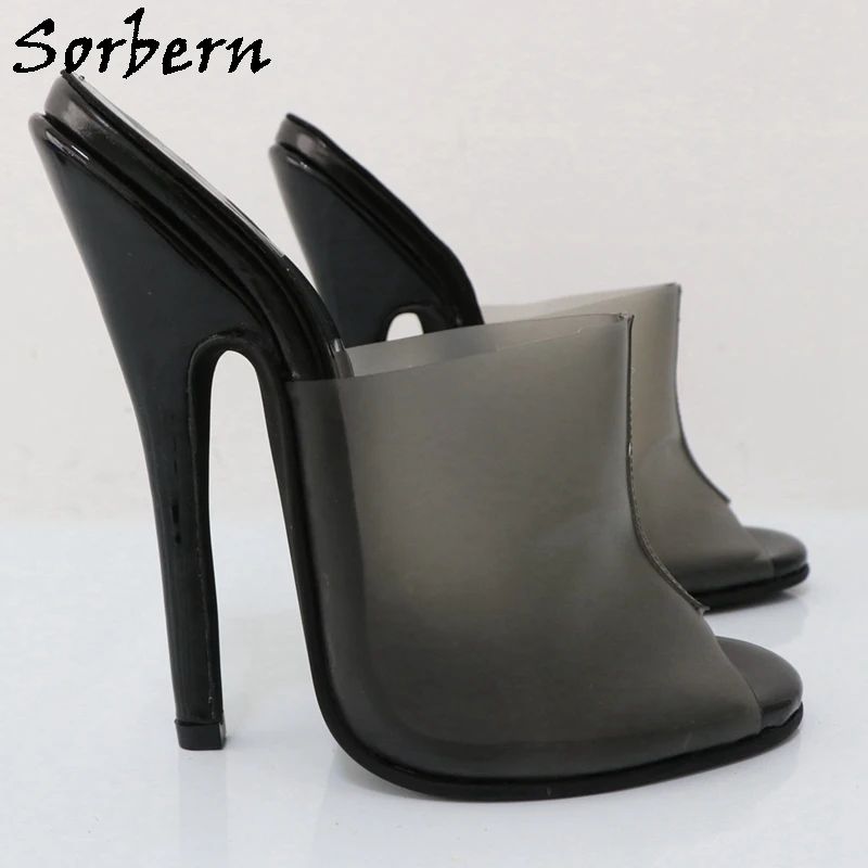 Sorbern 14Cm pantofole traslucide in PVC donna tacchi a spillo tacchi alti punta tonda muli aperti diapositive scarpe estive Slip On colori