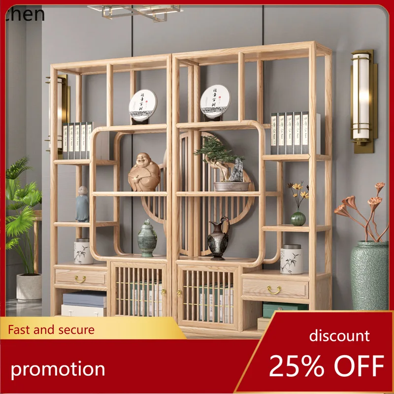 CZ Solid Wood Bogu Rack White Wax Wood No-Paint Living Room Partition Multi-Treasure Pavilion Simple Storage Rack