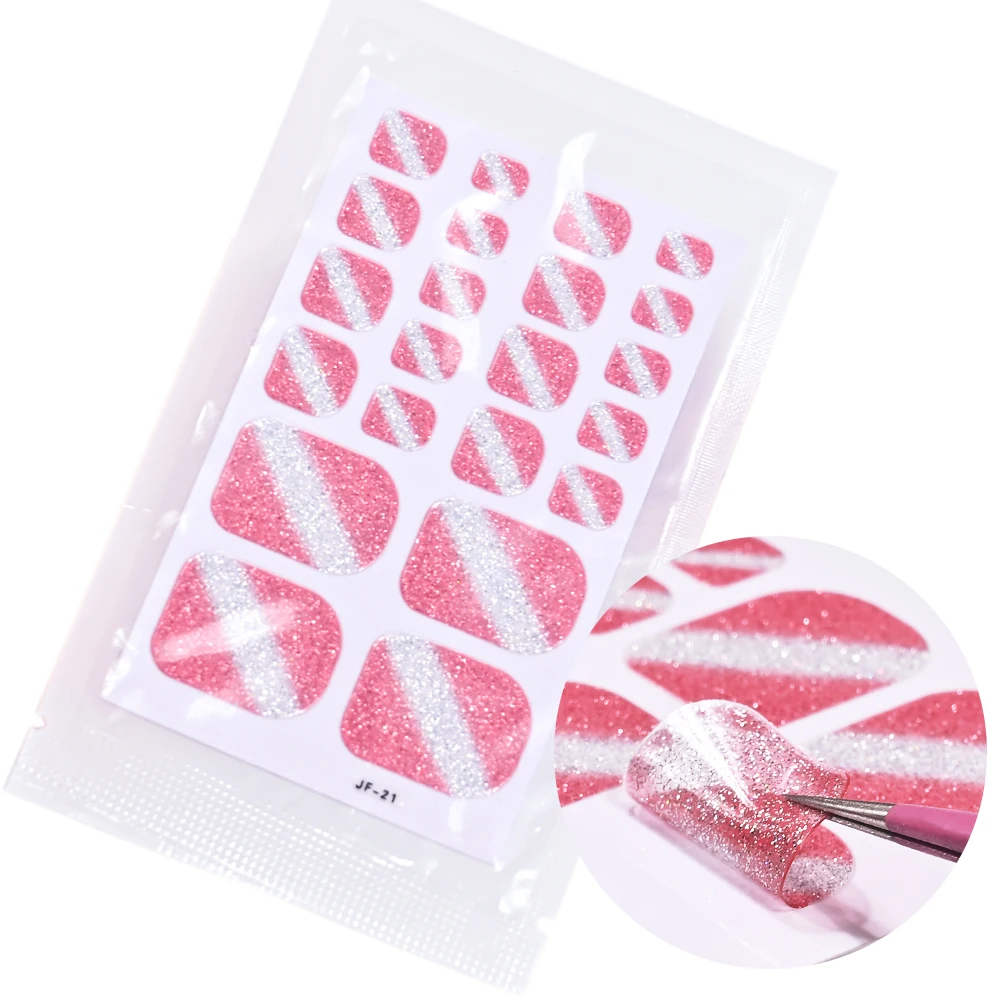 22 embouts/feuille paillettes orteil ongles autocollants ongles des pieds bandes de vernis auto-adhésif bricolage pied décalcomanies été couverture complète orteil ongles enveloppes
