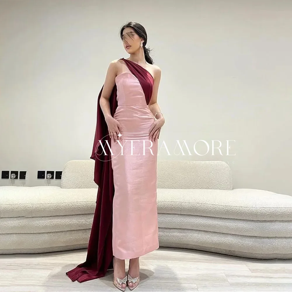 

Modern Contrast Color Mermaid Evening Dresses Saudi Arabic Women Shawl Satin Ankle Length Prom Dress Customized Formal Gown