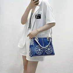 Wholesale 2024 Ladies Denim Bag Canvas Square Handbag Girls Diamond Woven Bag Women Single Shoulder Messenger Bag