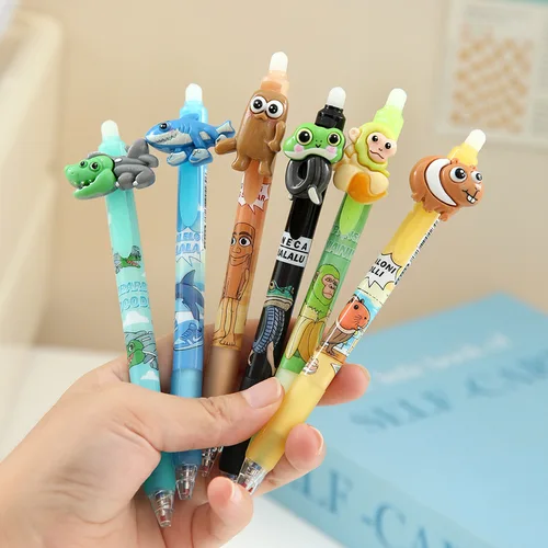 Imagen 2 del producto 6/36 Uds. Brainrot italiano Ai animales Tungtungtungsahur Tralalelotralala borrable azul prensa bolígrafo Neutral regalo de papelería para estudiantes