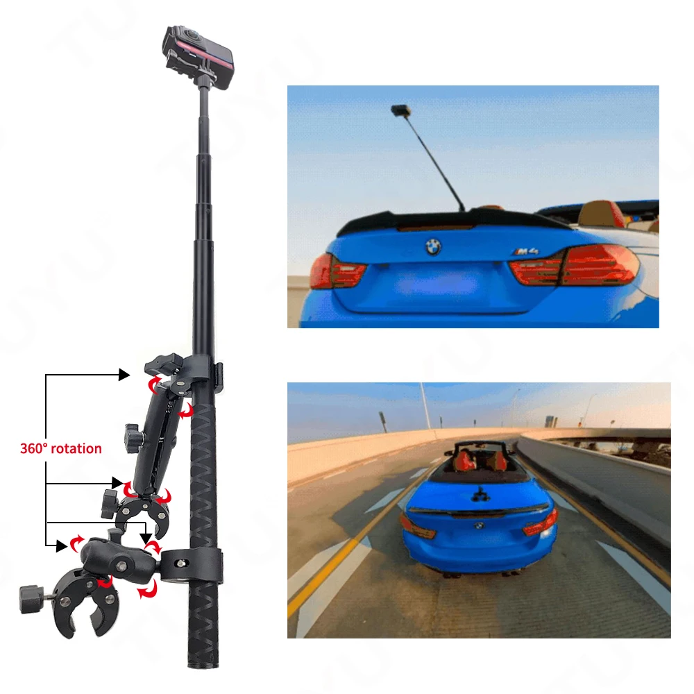 TUYU Car Luggage Rack Motorcycle Bicycle Invisible Selfie Stick Handlebar Holder for Insta360 One RSX2 GoPro Max DJI Accessories