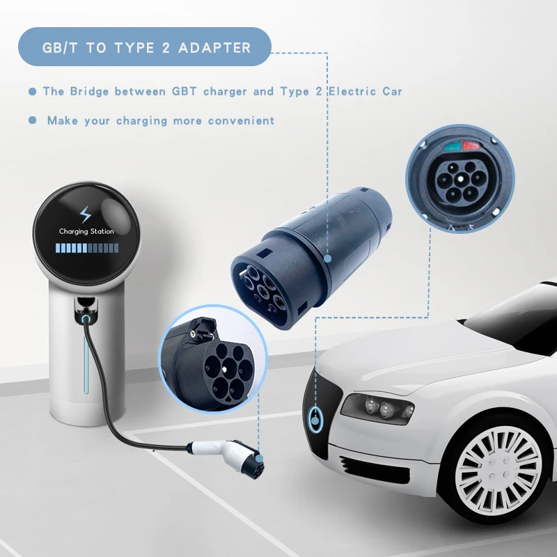 32A 3 Phase 22KW EV Charger Station GB/T To IEC 62196-2 Type 2 PLUG Convert Female Ev Adapter From Chinese Charger To Type 2 EV