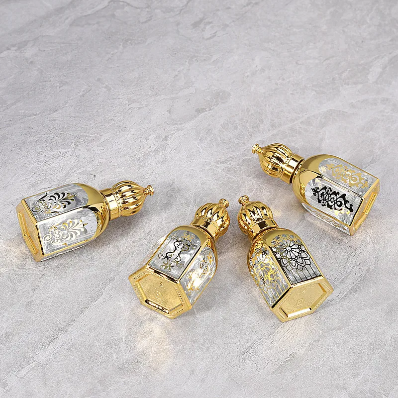 Bottiglia di profumo in vetro da 12 ml portatile Roll on Bottlse Confezione in oro Miscelazione Bottiglie a rullo vuote Mini contenitore per olio essenziale