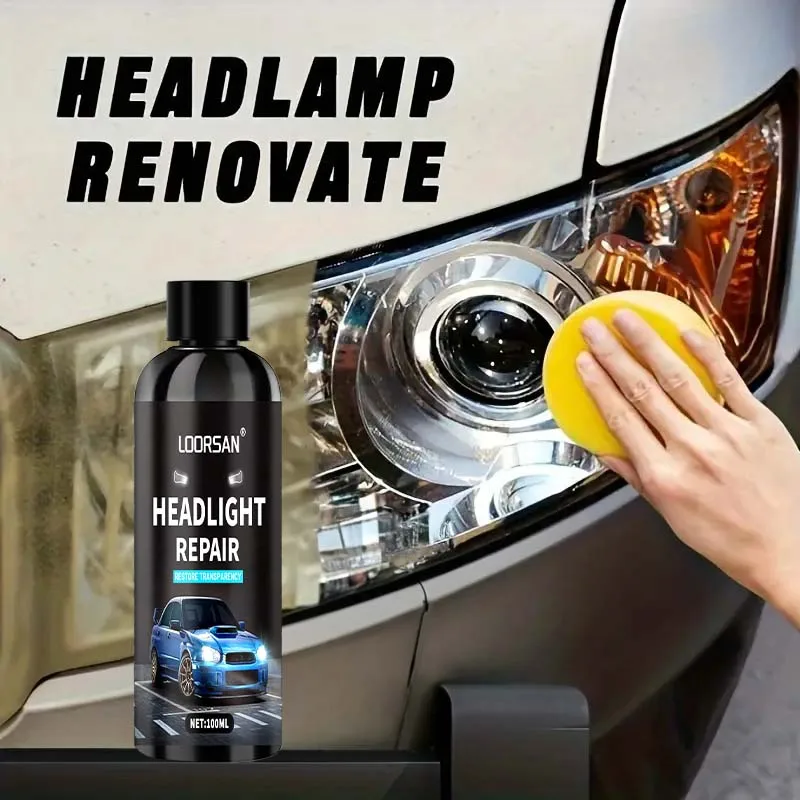 Loorsan Headlight Repair Polish, Quick Restore Yellow Foggy Headlight Lens, No Sanding Renovation Cleaner For Car Lights