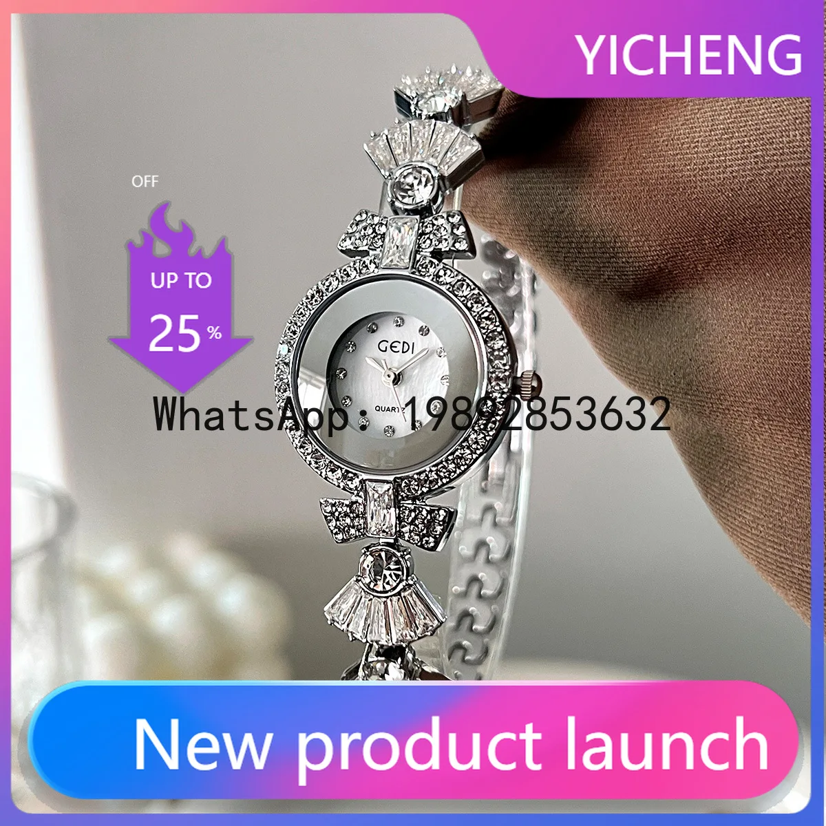 

SLT Women's Light Luxury Diamond-Studded Bow Bracelet, High-End, Exquisite, Fashionable, Simple, Elegant, Versatile Quartz Watch
