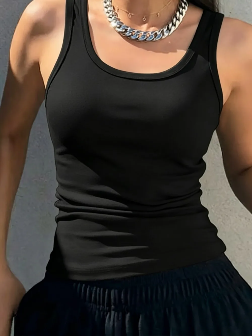 Sommer Einfarbige Tanktops aus Baumwolle für Damen Ärmellose Enge Gerippte Weiße Modische Strick-Weste mit Trägern Lässige Fitness Sportliche Basis-Kleidung – Detail 9