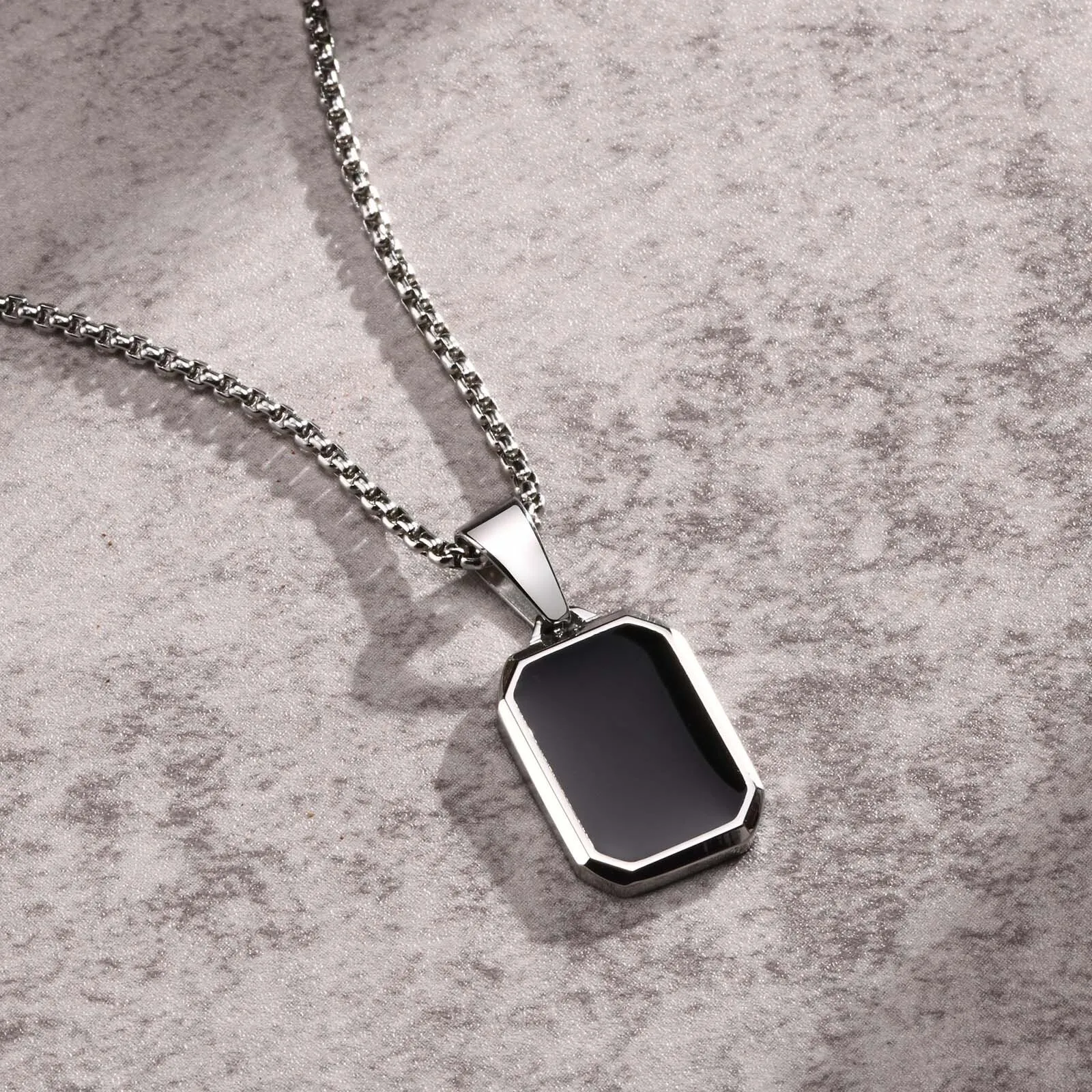 Edelstahl Schmuck Rechteck Anhänger Geometrische Kette Halsketten Für Frauen Männer Papa Mama Freundin Valentinstag Geschenk – Detail 10