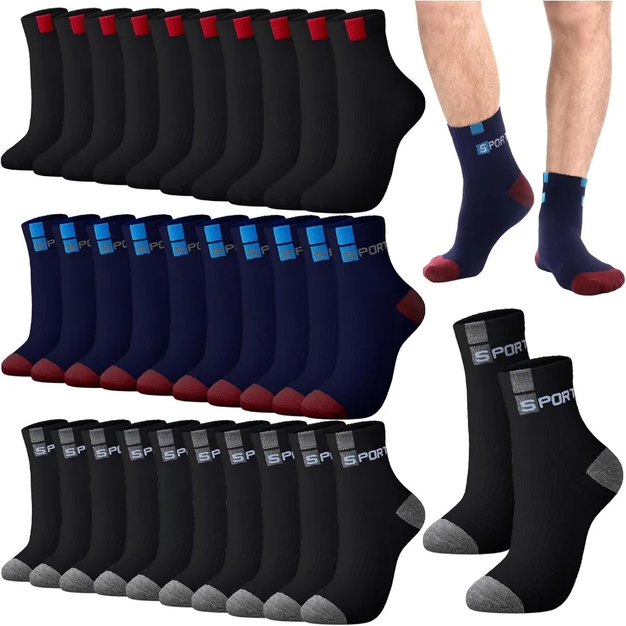 

15 Pairs Men's Crew Socks for Athletic Use: Breathable Lightweight and Comfortable Design Ideal for Sports and Daily Wear