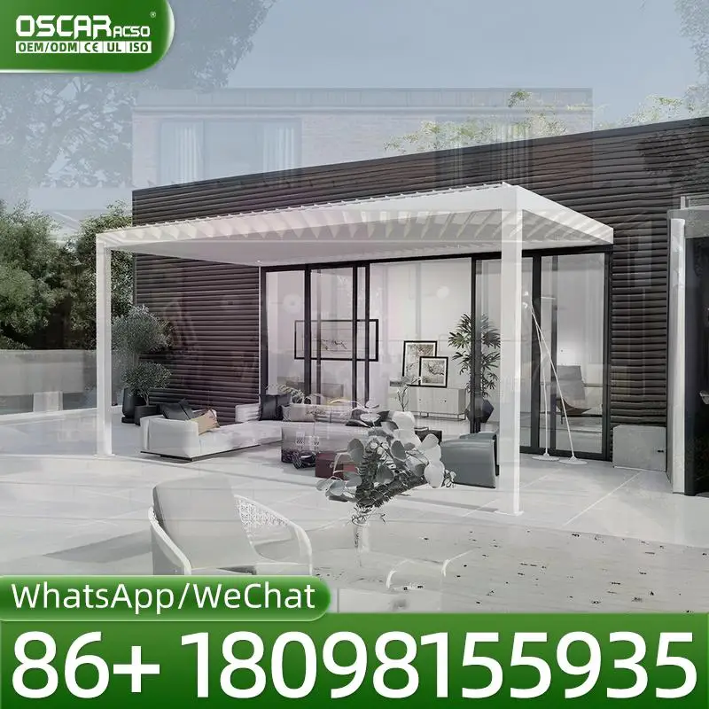 Large Louvered Pergola With Sun Shade: Adjustable Louvers U…