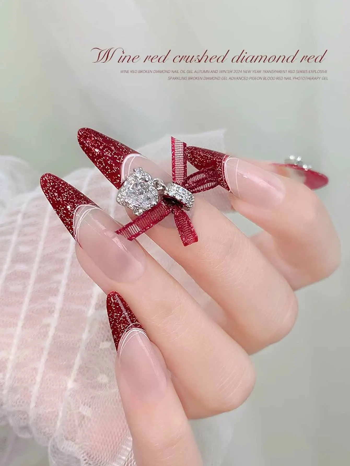 MIANEL 10ML Zimowy Świąteczny Czerwony Brokatowy Lakier do Paznokci Efekt Kruszonego Diamentu Żelowy Lakier do Paznokci 2025 Nowy Pastelowy Czerwony Lakier do Paznokci