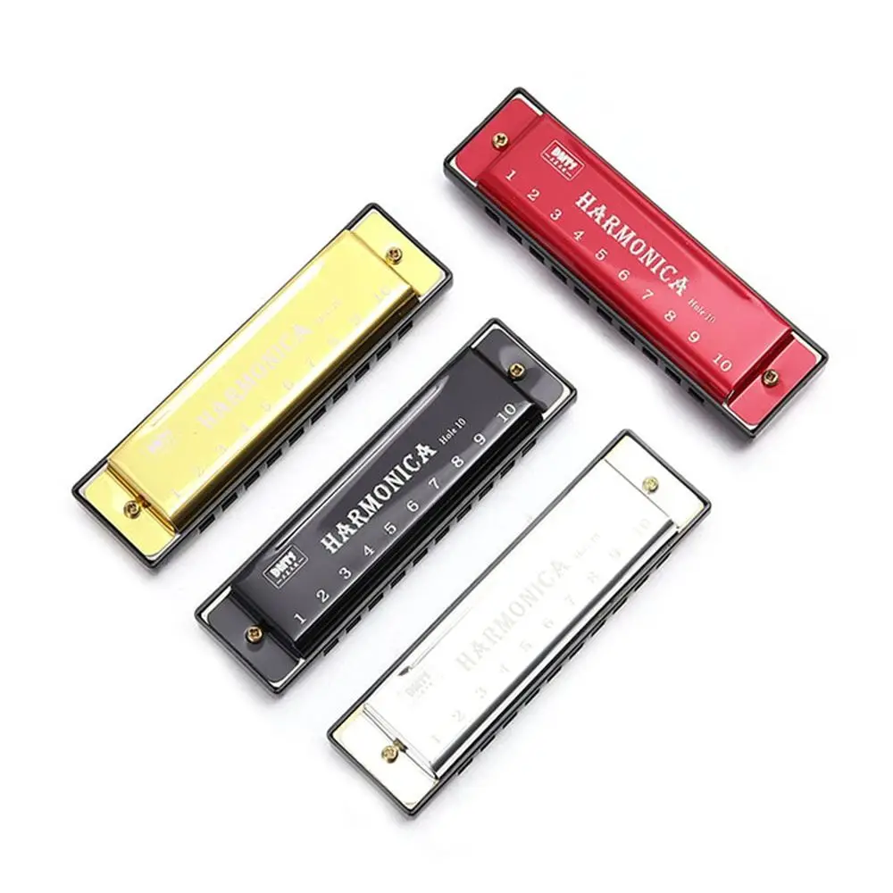 Portable Key of C 10 Hole Harmonica with Box Metal Diatonic Harmonica Beginner Teaching Rectangle Musical Instrument Students