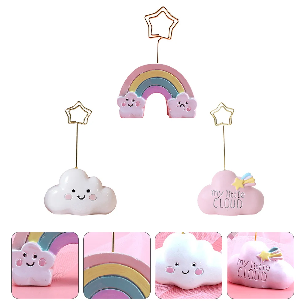 

3Pcs Cloud-Shaped Note Holders Lovely Resin Message Holder Stands for Christmas Home Decor Party Photo Clip Desktop Ornament