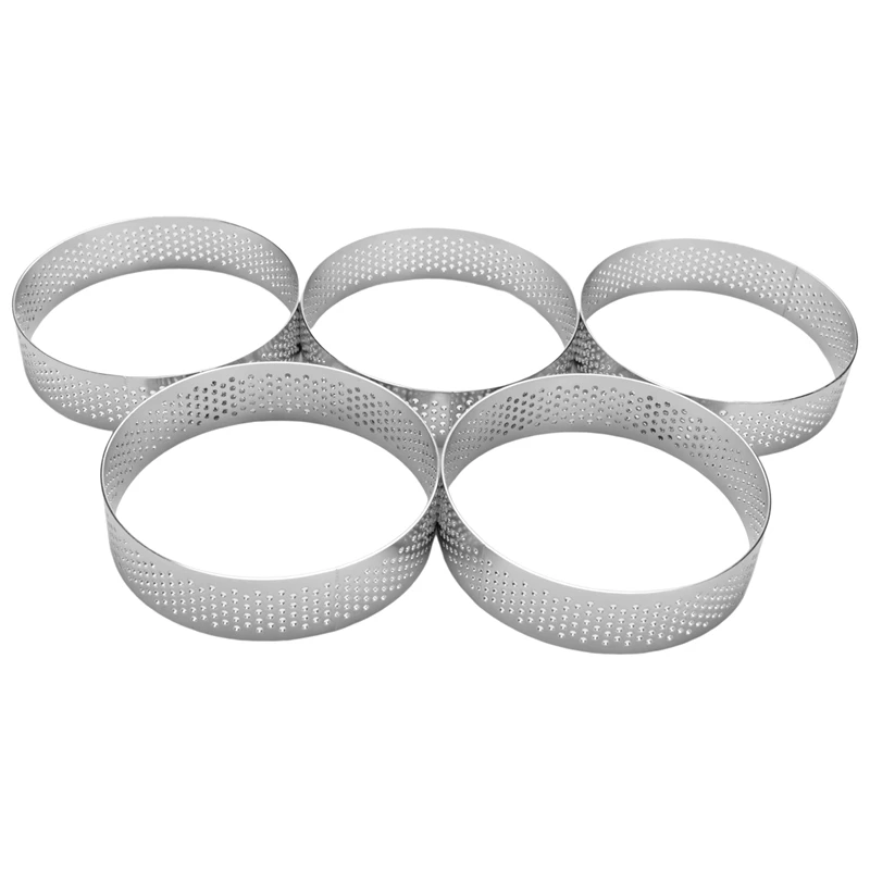 10 Pack Stainless Steel Tart Ring, Heat-Resistant Perforated Cake Mousse Ring, Round Ring Baking Doughnut Tools, 8cm