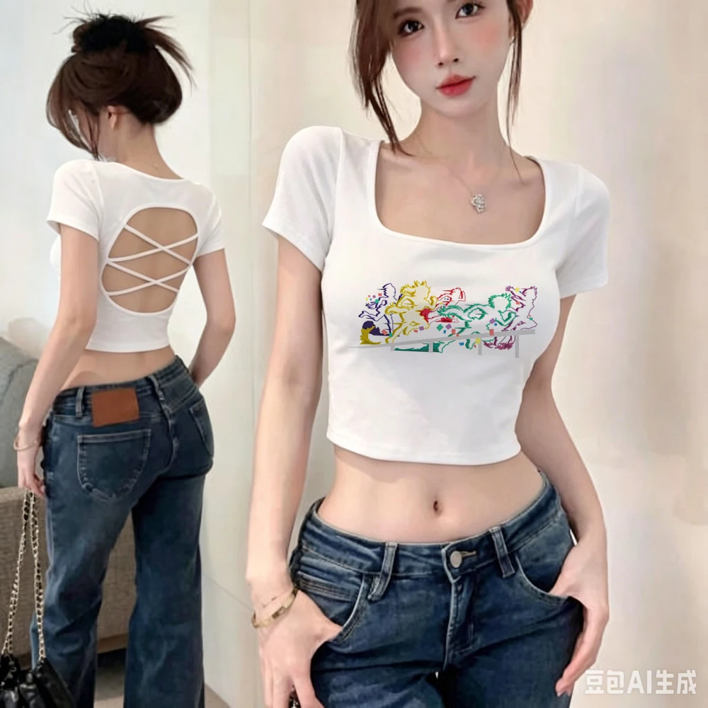 Umamusume Pretty Derby cropped top female harajuku summer streetwear party gyaru t shirt baddie graphic meme grunge cutecore