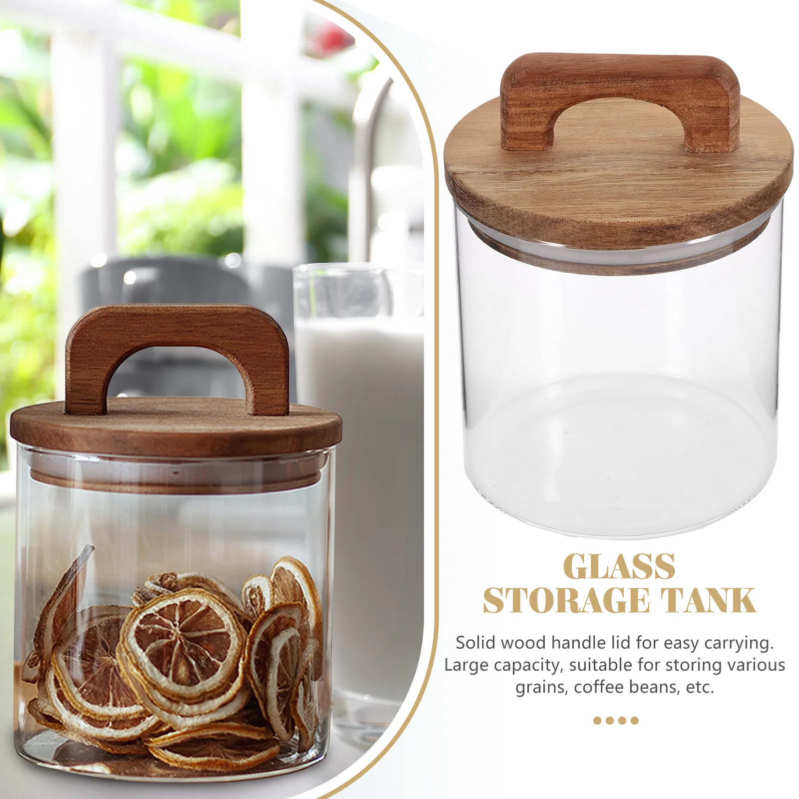 

Solid Wood H Storage Jars 700ML Airtight Kitchen Containers Spice Coffee Bean Tea Sugar Canisters Sealed Jar