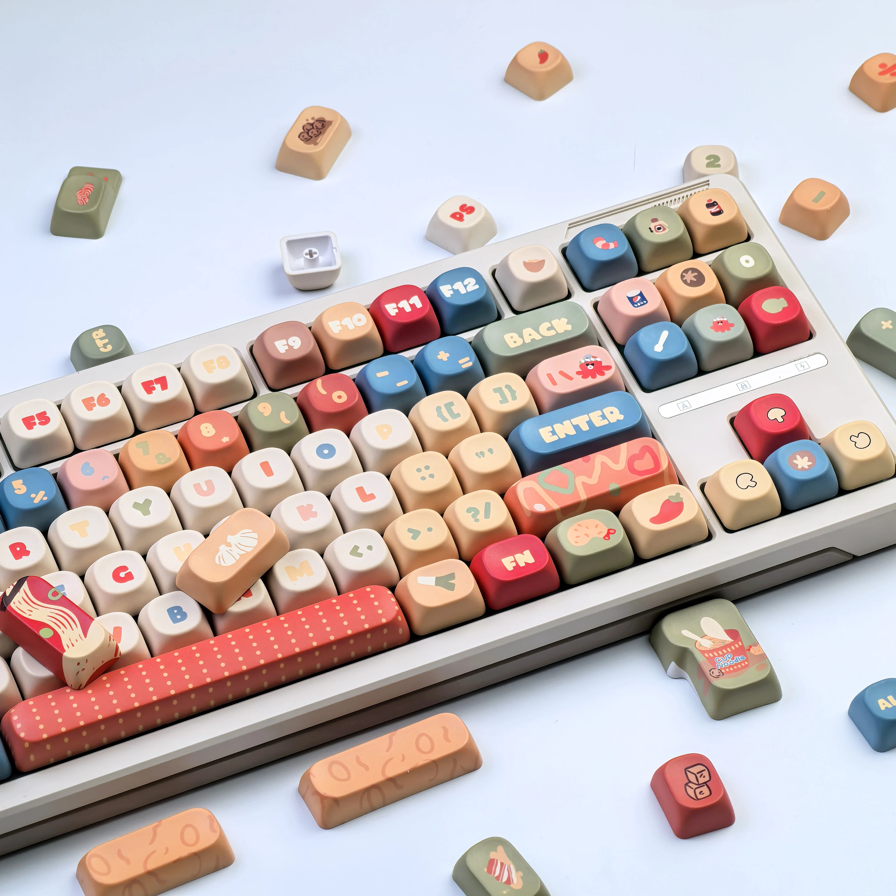 

Alice Layout Keycaps Instant Noodle Keycaps Cartoon Moa Cute Pbt Keyboard Customized 132Keys/Ansi/Iso Layout Keycaps