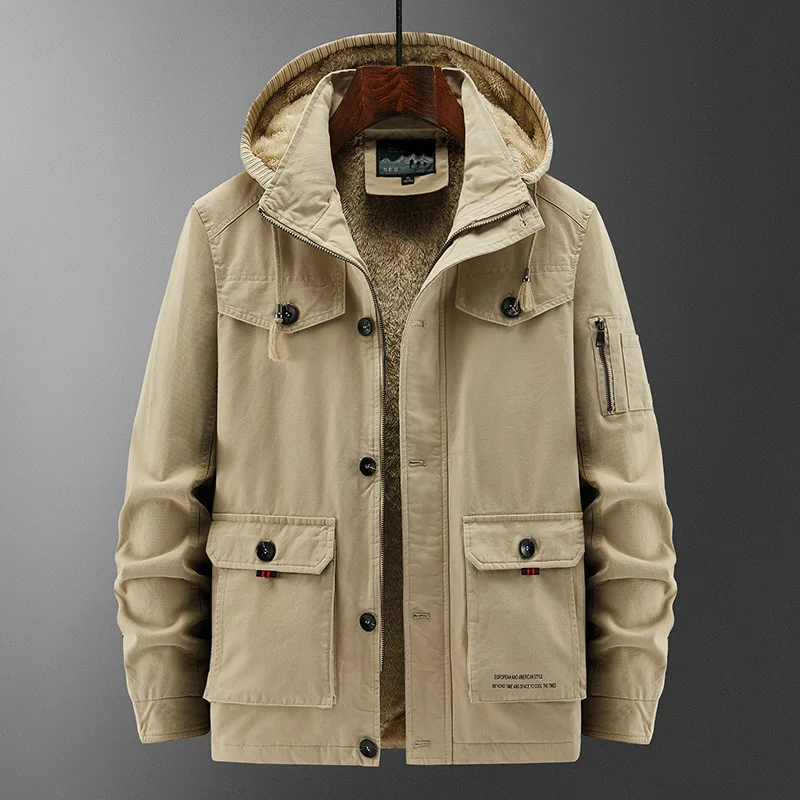 Winter Cotton-padded Men's Tooling Jacket Medium And Long Men's Large-size Coat Warm And Thicker