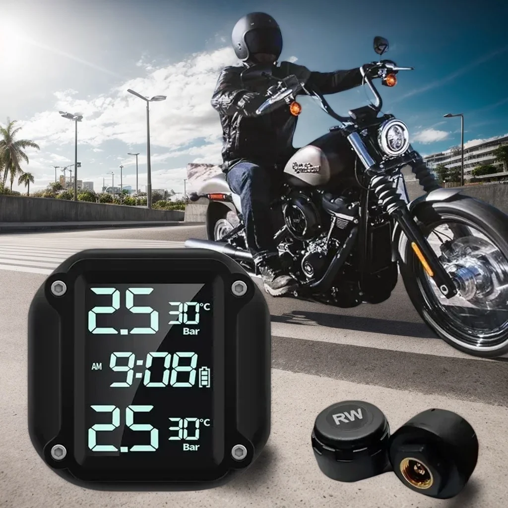 

​​M5 Motorcycle Wireless TPMS - Digital Tire Pressure Monitor Display External Detector​​