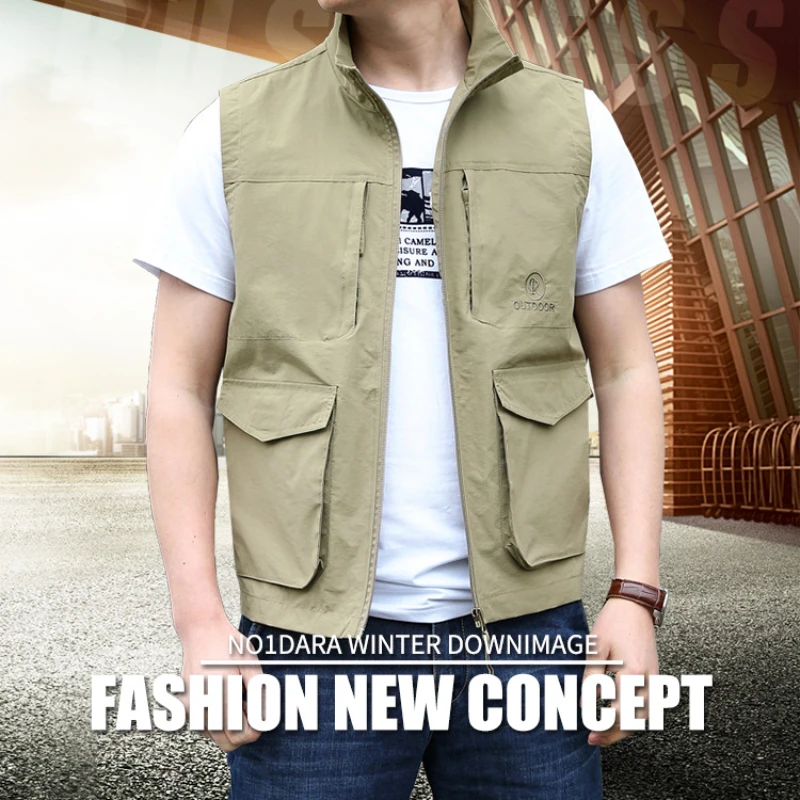 Mairecruted Di Flip Collar Nylon GlafibrCamisole for Men, Work Style Men Jacket, Sports, Leisure Large Pocket Clothing