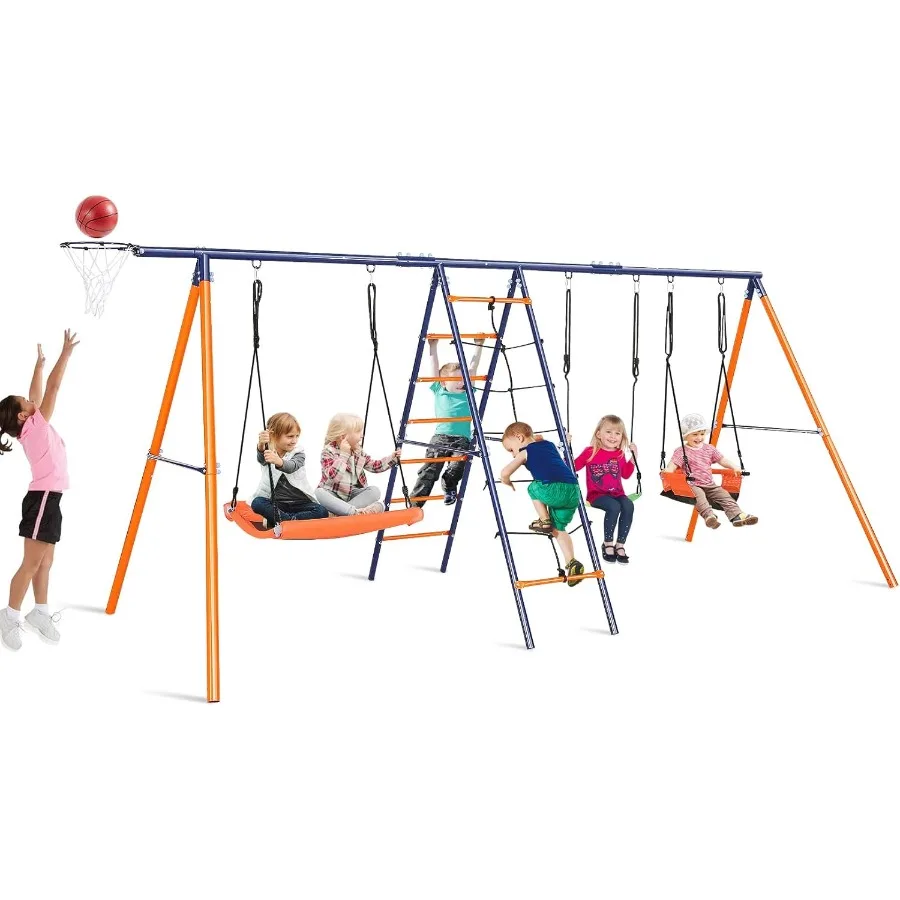 Schaukelsets für den Hinterhof, 6-in-1-Schaukelset für den Außenbereich, für 312, 700 lbs, robustes Metall-Kleinkind-Spielset, Schaukelset für Spielplatz mit