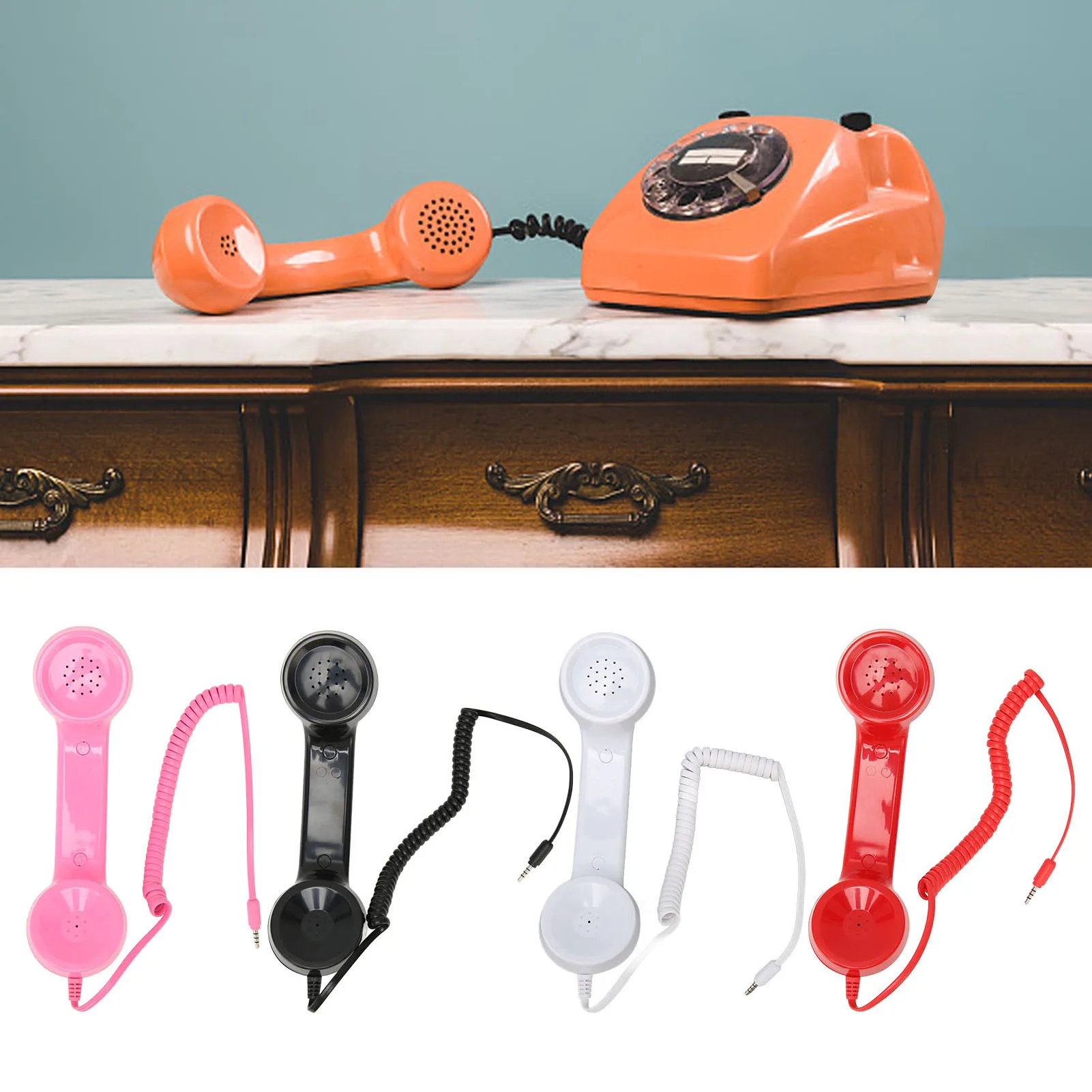 Retro Phone Handset Handheld Cell Phone Receiver 3.5mm Headphone Jack Radiation Proof with Mic for Smartphones