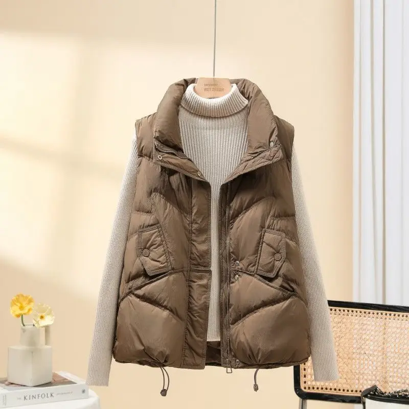 

2025 Autumn Winter New Women's Down Cotton Waistcoat Jacket Short Korean Female Lightweight Vest Joker Coat Cardigan Overwear