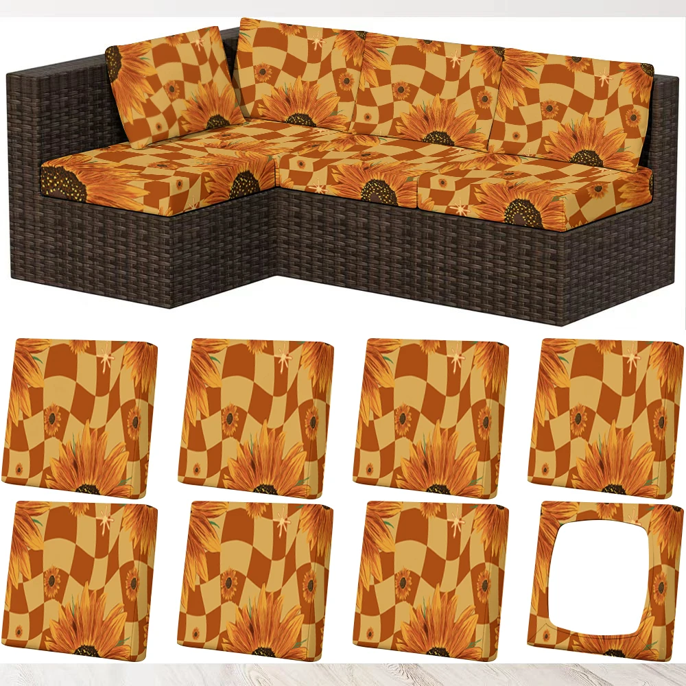 Summer Outdoor Sofa Cover with Sunflower Checkerboard Print, Milk Silk Fabric, Pet - Friendly, Machine - Wa