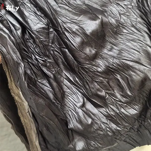 Glossy pu imitation leather irregular pleated texture fabric DIY pleated skirt clothing designer fabric