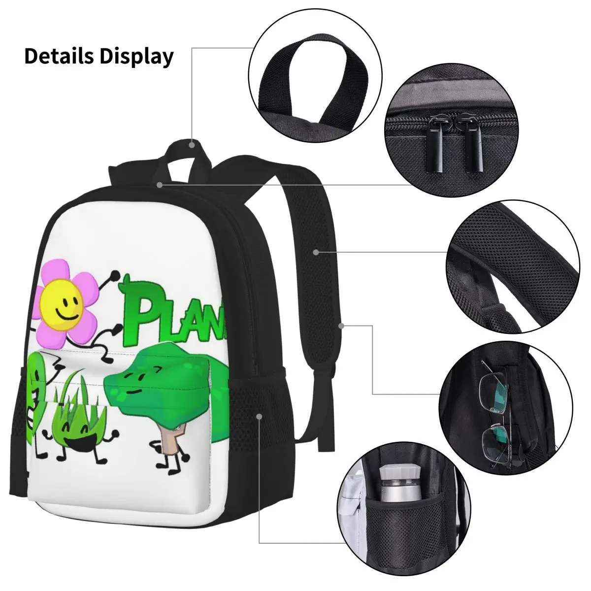 Mochilas BFDI con personajes de plantas, mochila para niños y niñas, mochilas escolares para niños, mochila para niños de dibujos animados, bolsa de almuerzo, bolsa para bolígrafos, conjunto de tres piezas